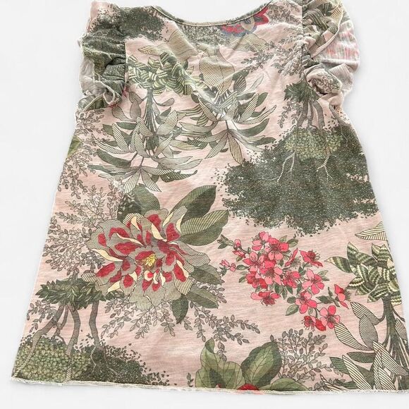 Chaser Boho Crochet layered Tropical Tee | Festival Hippie Mixed Media Top small - Picture 4 of 5